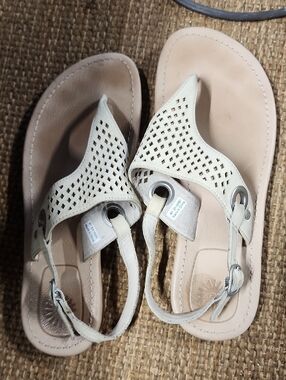 UGG Beige Perforated Leather Slingback Sandals